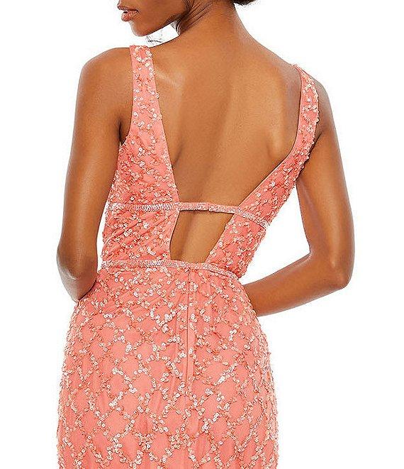 Mac Duggal Sequined Deep V-Neck Sleeveless Gown Product Image