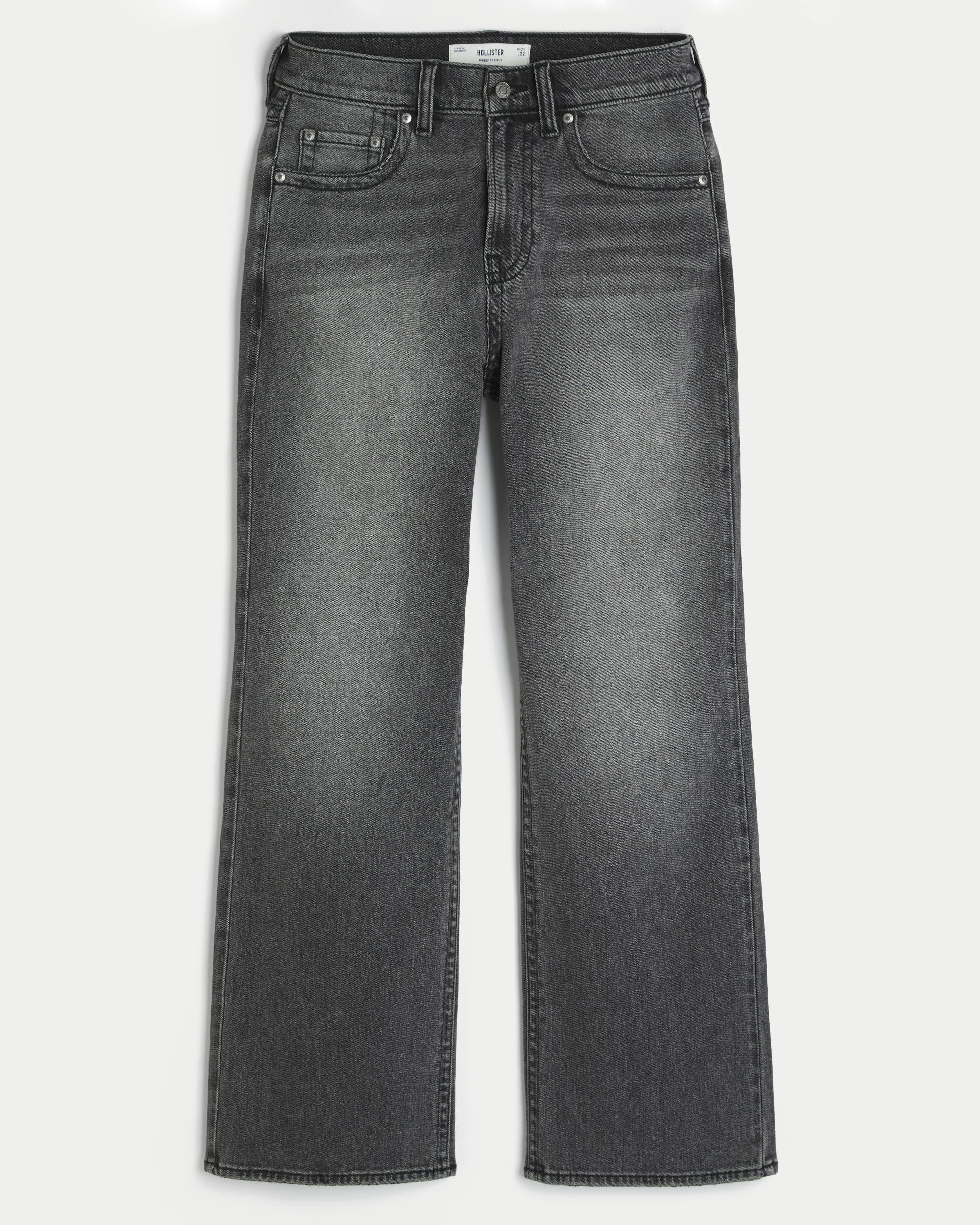 Washed Black Embroidered Baggy Bootcut Jeans Product Image