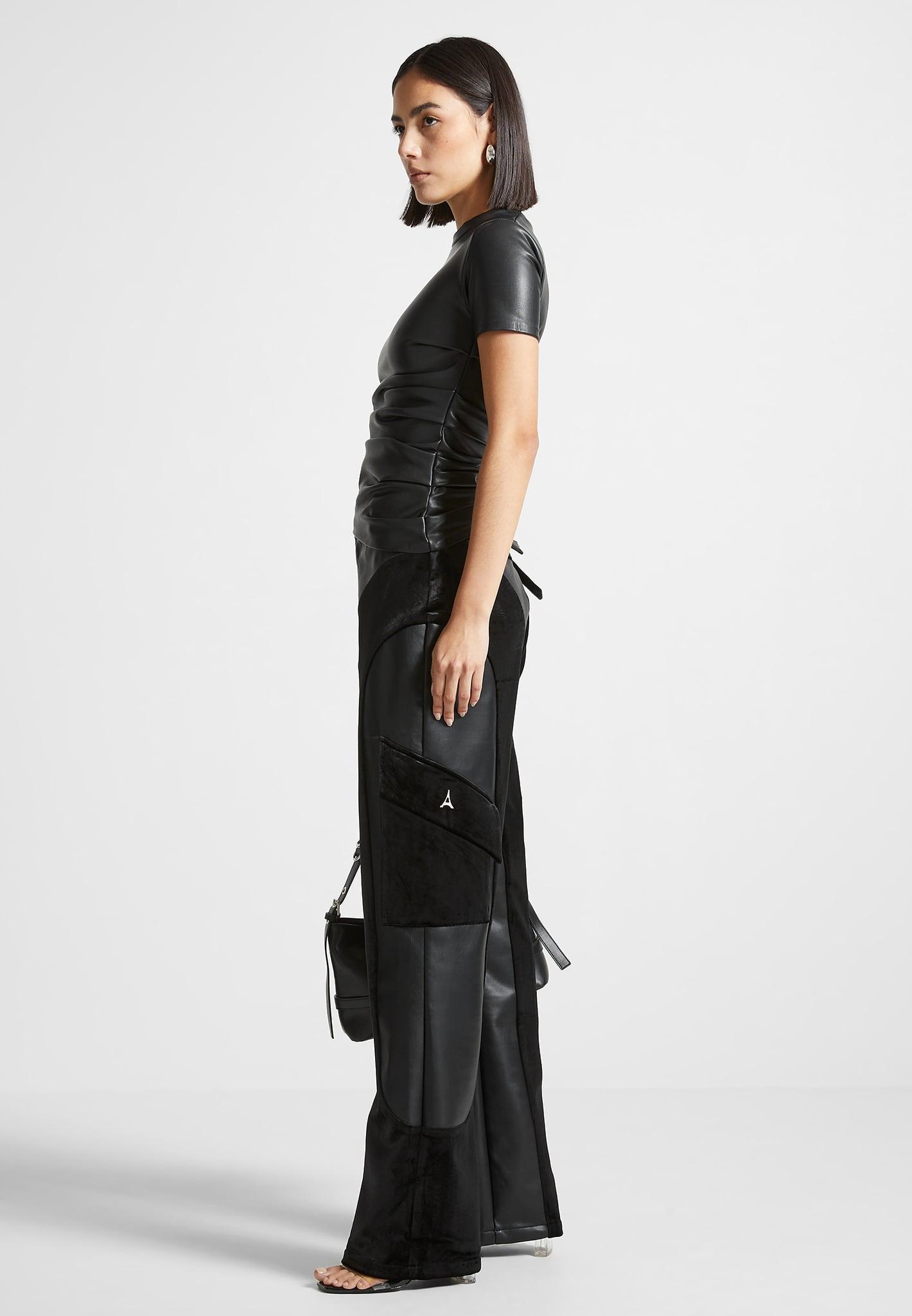 Leather and Velvet Cargo Pants - Black Female Product Image