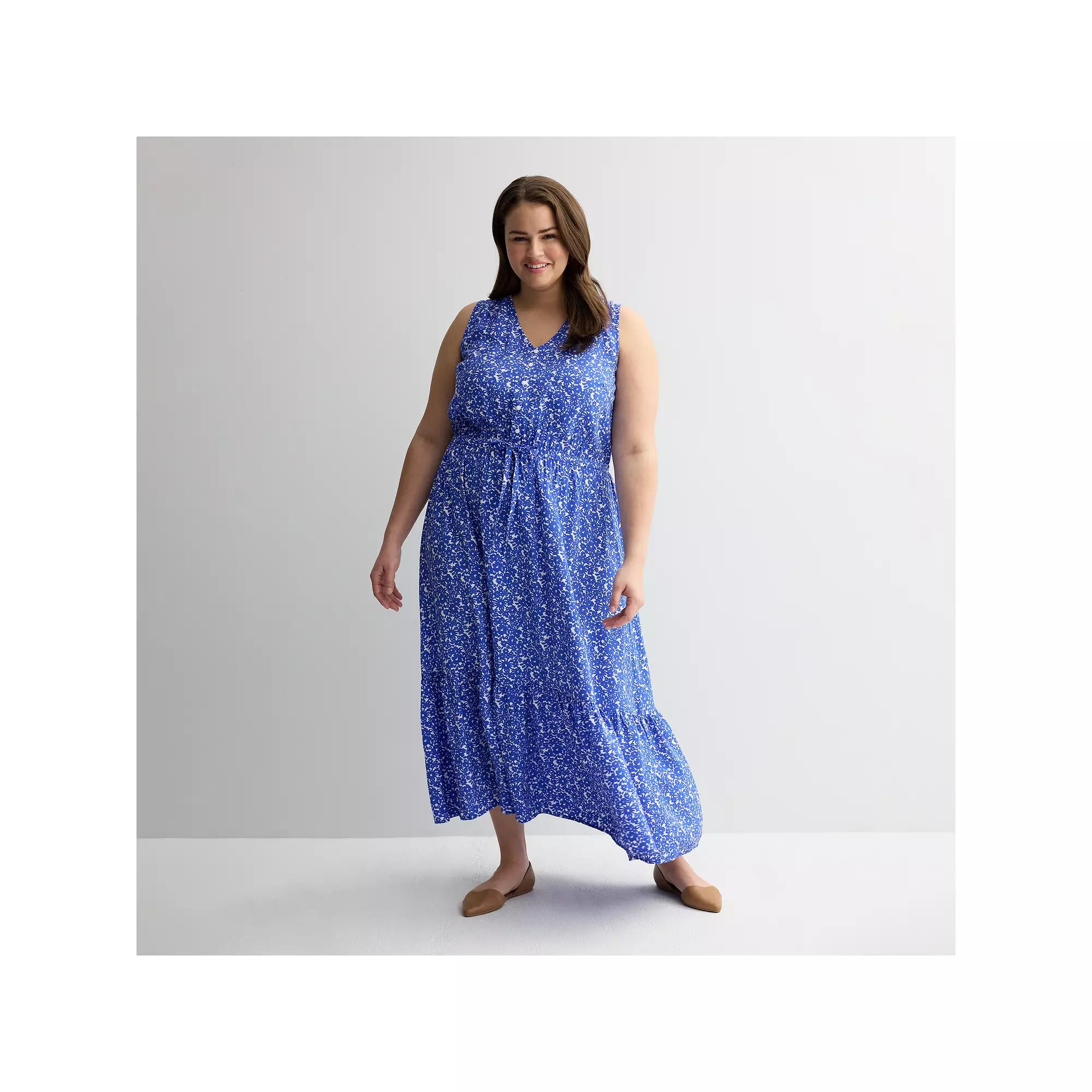 Plus Size Sonoma Goods For Life® Femme Button Bodice Maxi Dress, Women's, Size: 5XL, Blue Ditsy Floral Product Image