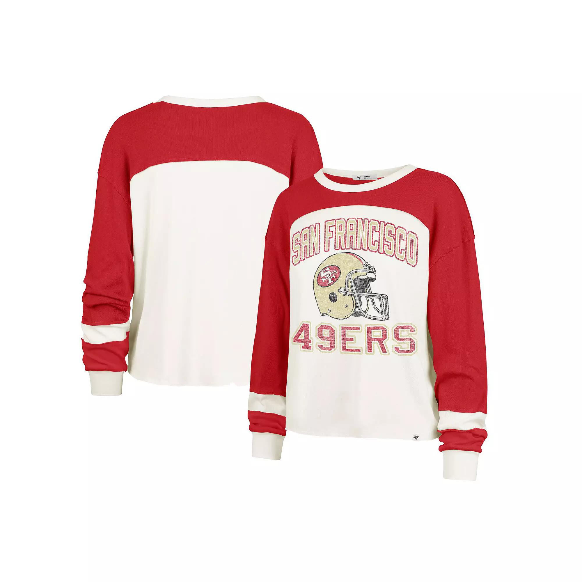 Women's '47 Cream San Francisco 49ers Double Header Curve Toni Long Sleeve T-Shirt, Size: Large, Beige Product Image