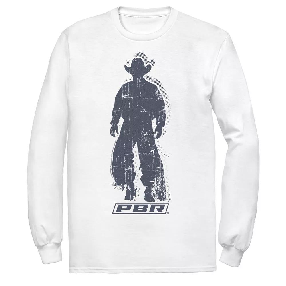 Men's PBR Cowboy Silhouette Long Sleeve Graphic Tee, Size: Large, White Product Image