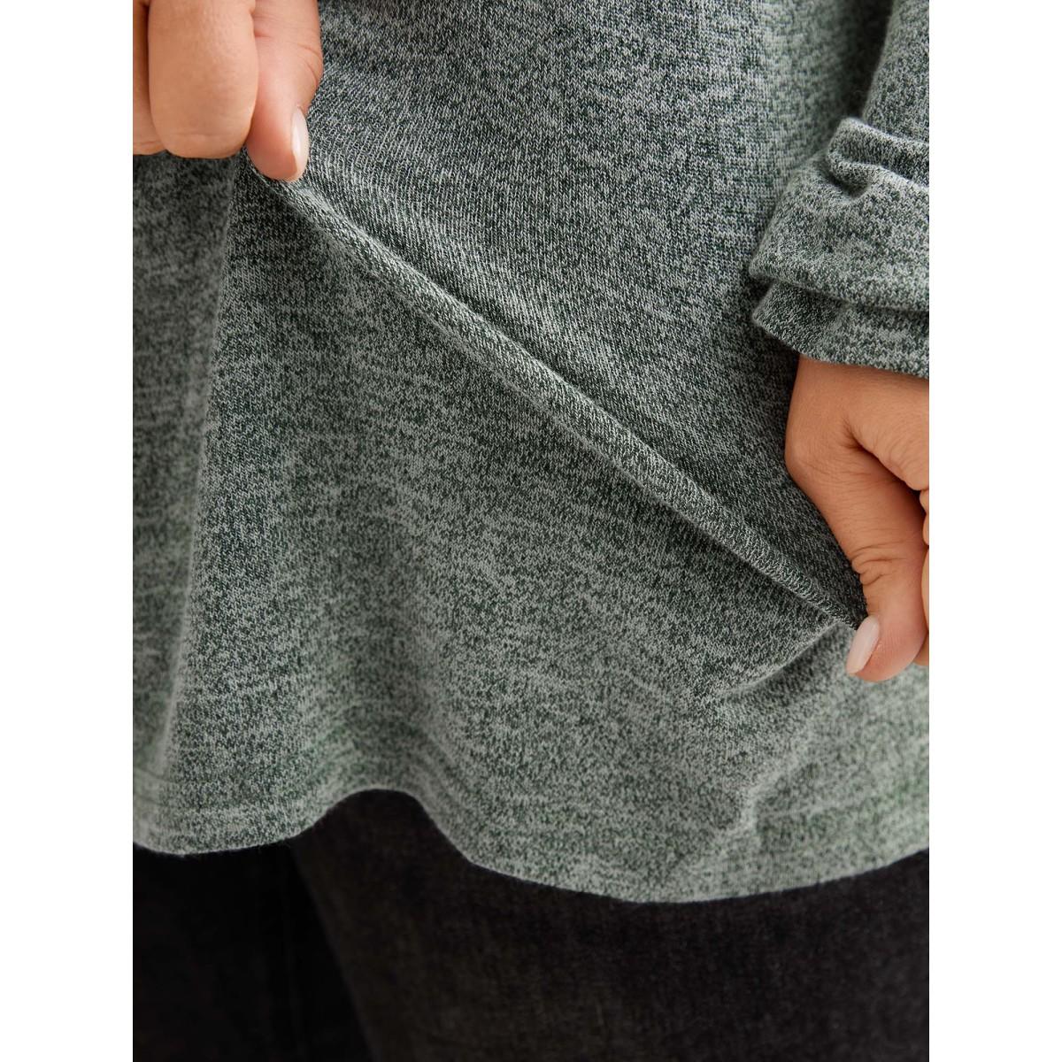 Plus Size Round Neck Heather Pleated T-shirt Emerald Women Leisure Pleated Round Neck Loose Casual T-shirts BloomChic 26/4X Product Image