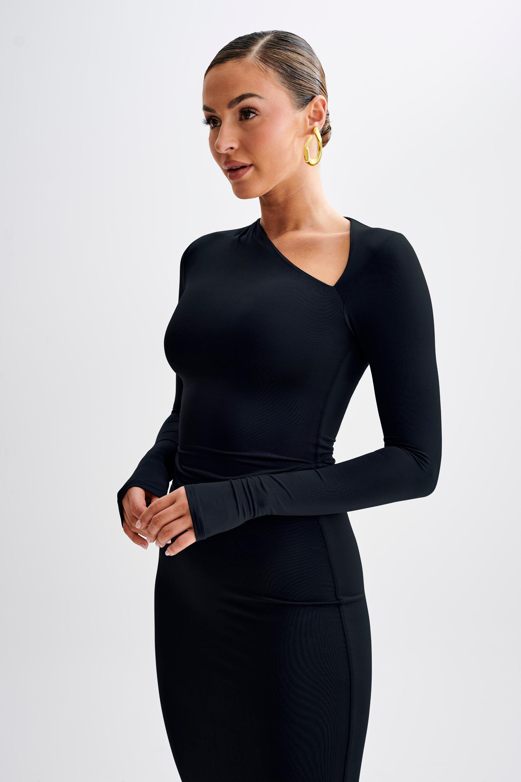 Bruna Slinky Long Sleeve Top With Cut Out - Black Product Image