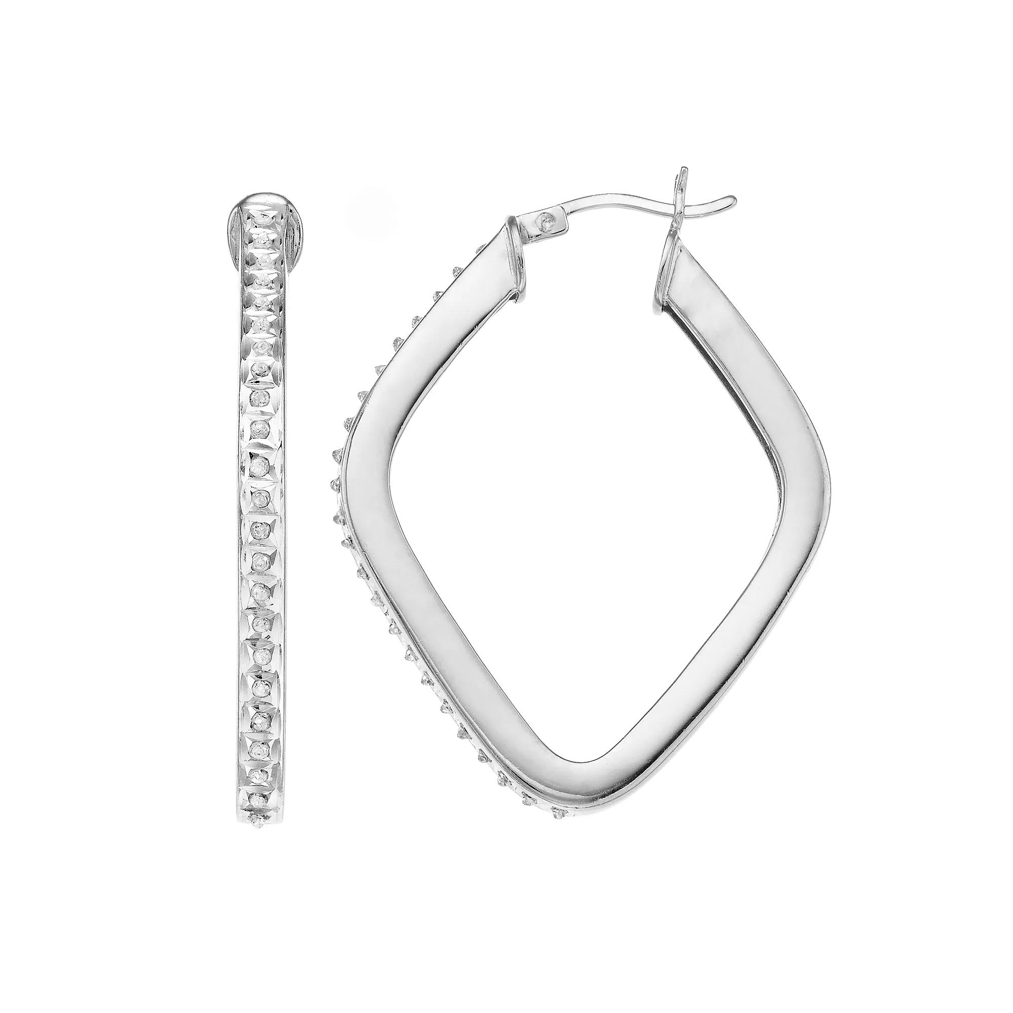 Diamond Mystique Sterling Silver Diamond Accent Geometric Hoop Earrings, Women's, White Over Silver Product Image