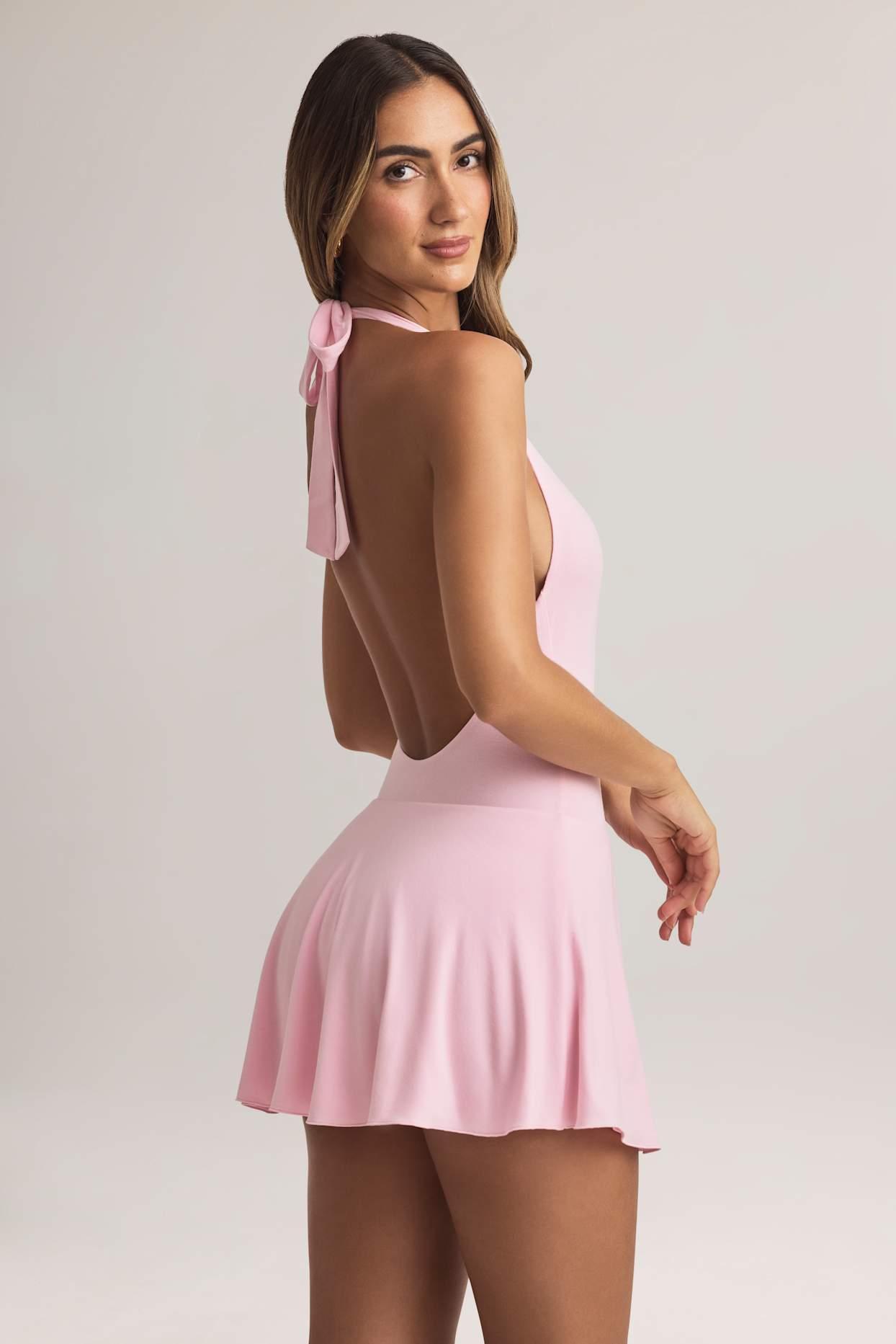 Modal Halterneck A-Line Mini Dress in Pastel Pink Product Image