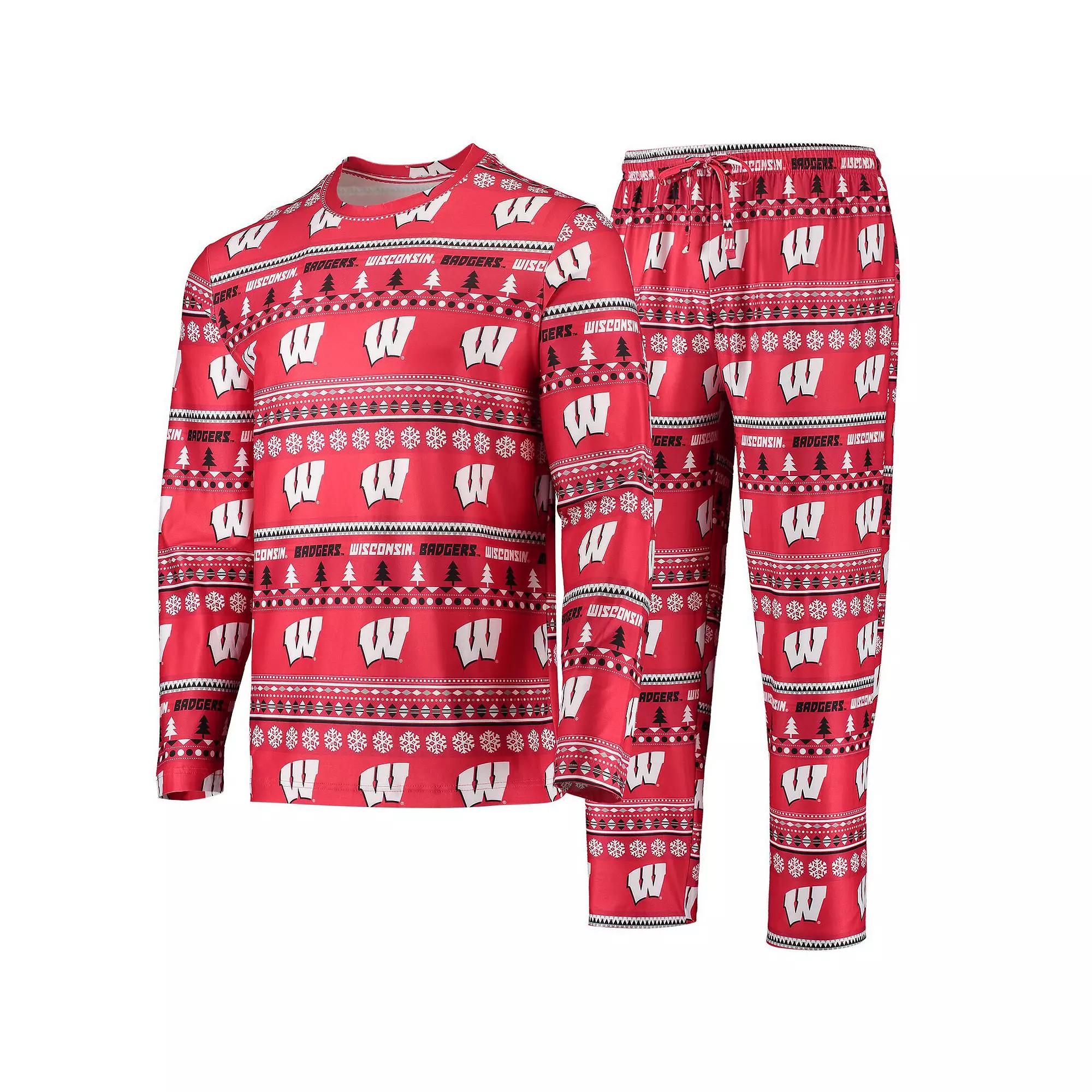 Men's Concepts Sport Red Wisconsin Badgers Ugly Sweater Long Sleeve T-Shirt and Pants Sleep Set, Size: XL Product Image