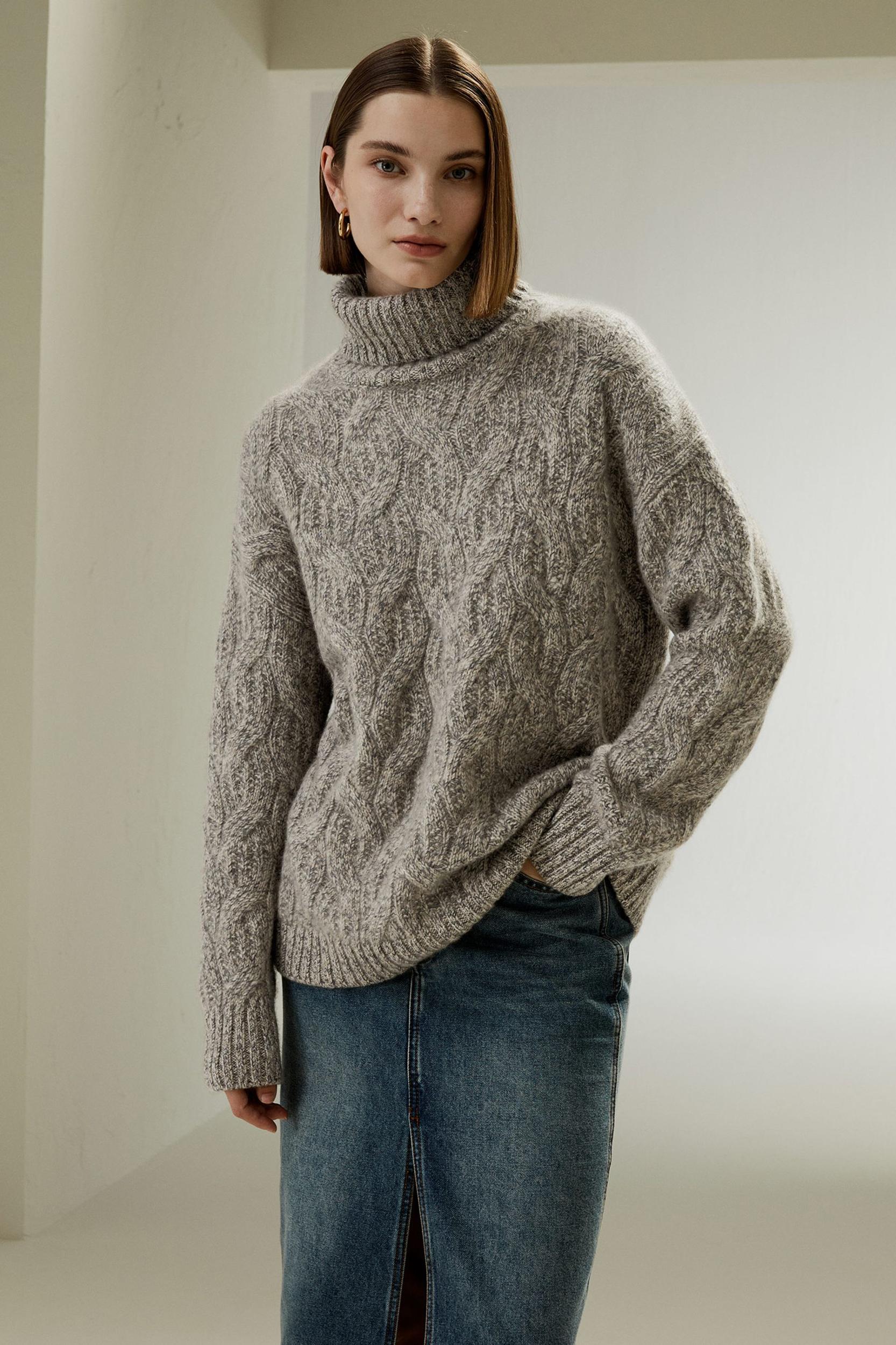 Cable-Knit Cashmere Turtleneck Sweater Product Image