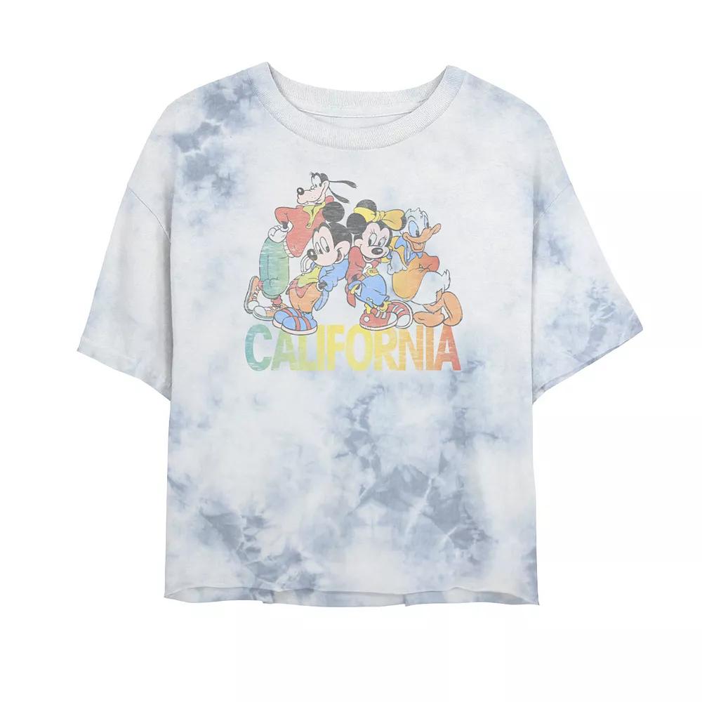 Juniors' Disney Mickey & Friends California Group Shot Bombard Wash Crop Graphic Tee, Women's, Size: XL, White Blue Product Image