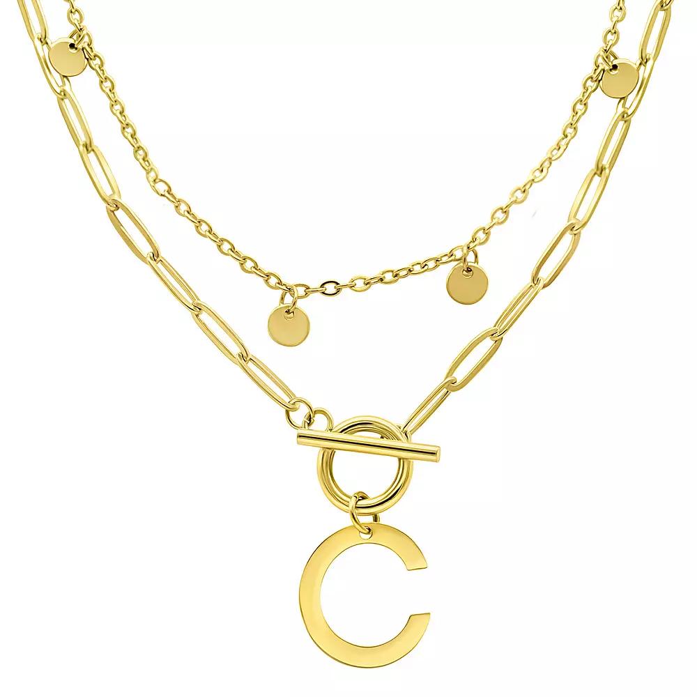 Adornia 14k Gold Plated Layered Initial Toggle Necklace, Women's, Size: 17-19" ADJ Product Image