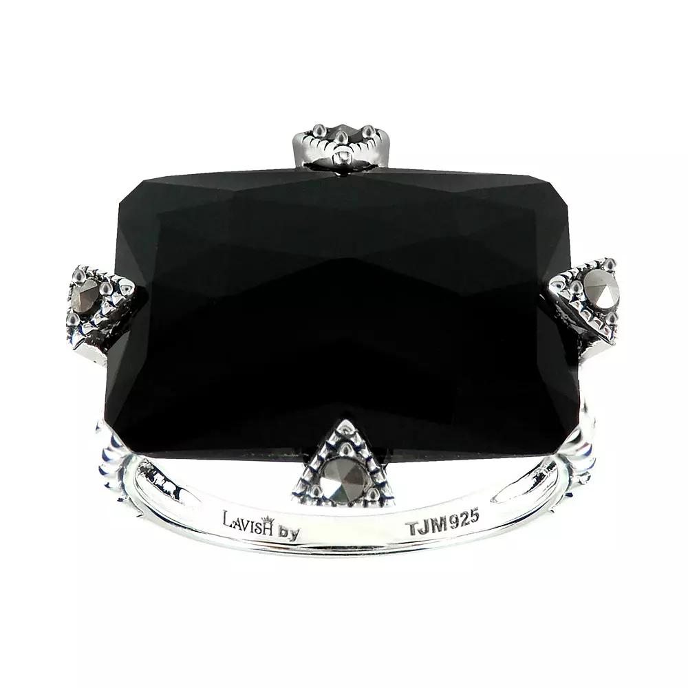 Lavish by TJM Sterling Silver Onyx & Marcasite Rectangular Ring, Women's, Size: 9 Product Image