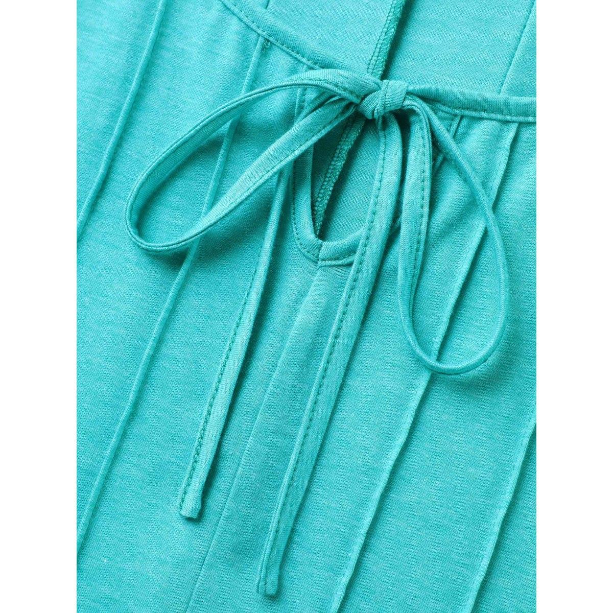 Plus Size Pleated Neck-Tie Solid T-Shirt Arctic Women Leisure Tucked seam Round Neck Casual T-shirts BloomChic 10/M Product Image