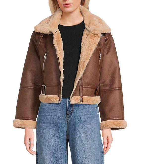 GB Faux Fur Belted Faux Suede Jacket Product Image