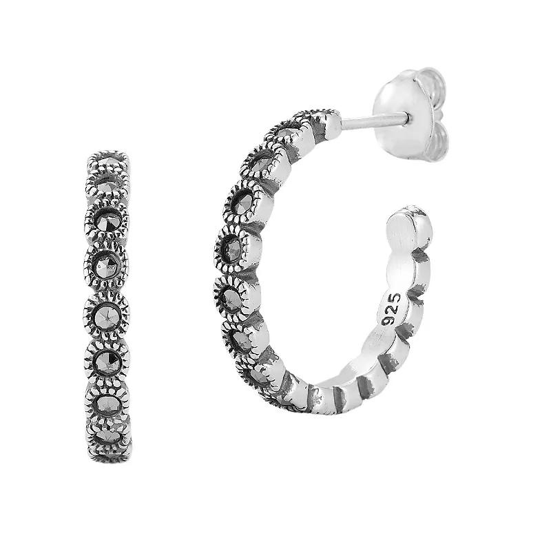 Sunkissed Sterling Sterling Silver Oxidized Bezel Cubic Zirconia Small Hoop Earrings, Women's, Silver Tone Product Image