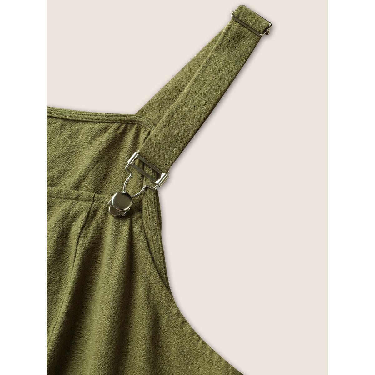 Plus Size Solid Patched Pocket Adjustable Straps Belted Dress ArmyGreen Women Casual Belted Non Sleeveless Curvy BloomChic 26/4X Product Image