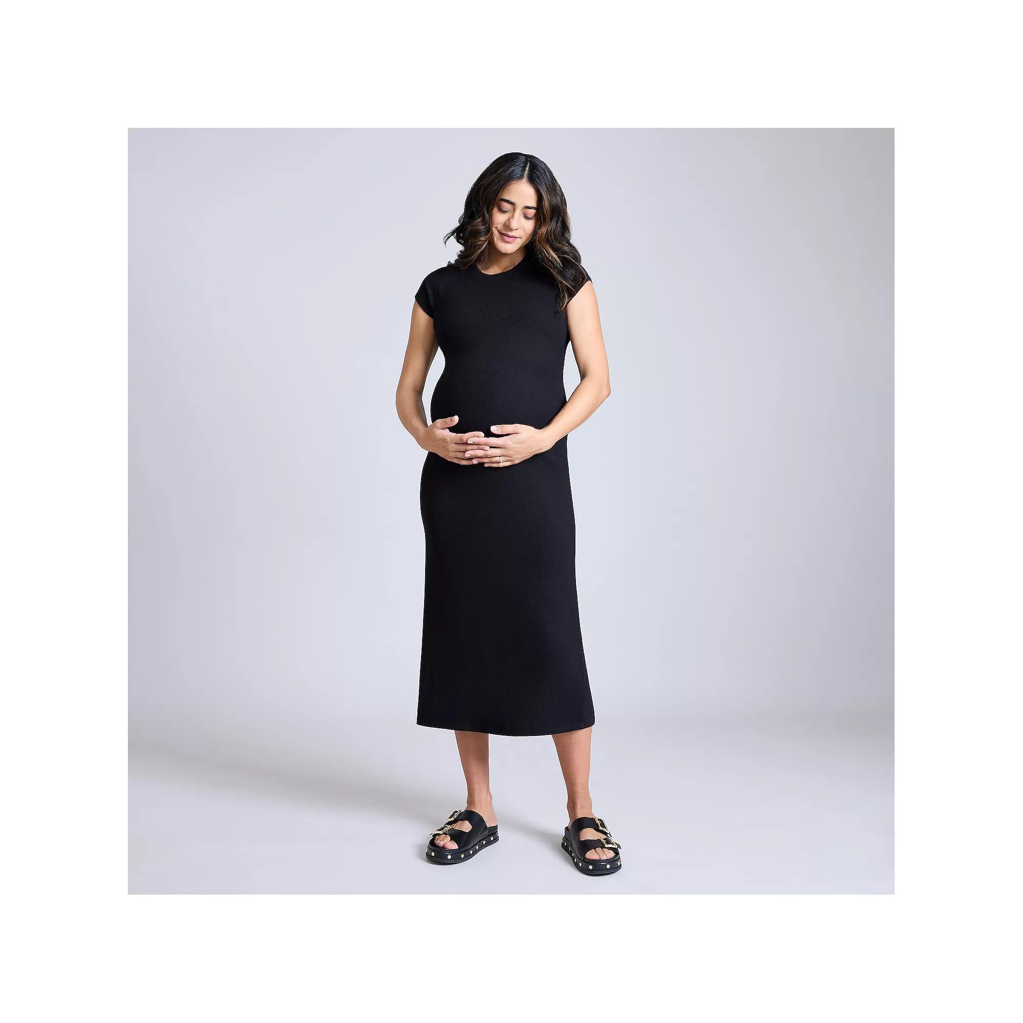 Maternity Motherhood® Ribbed Raglan Midi Dress, Women's, Size: XL-Mat, Black Product Image