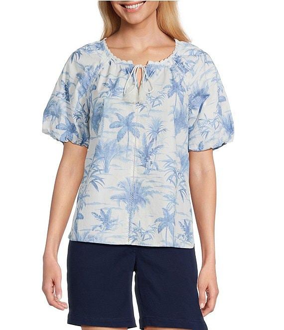 Tommy Bahama Fortuna Fronds Poplin Tassel Short Sleeve Top Product Image