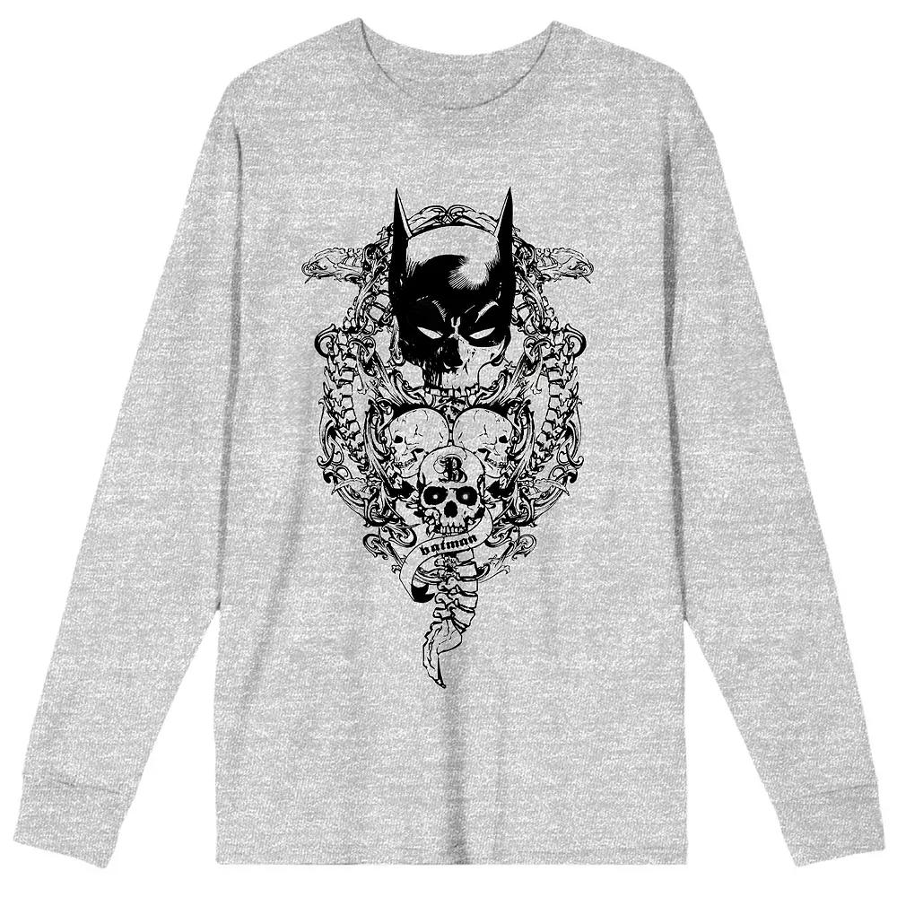 Men's Batman Bat Mask With Skulls Long Sleeve Tee,  Product Image