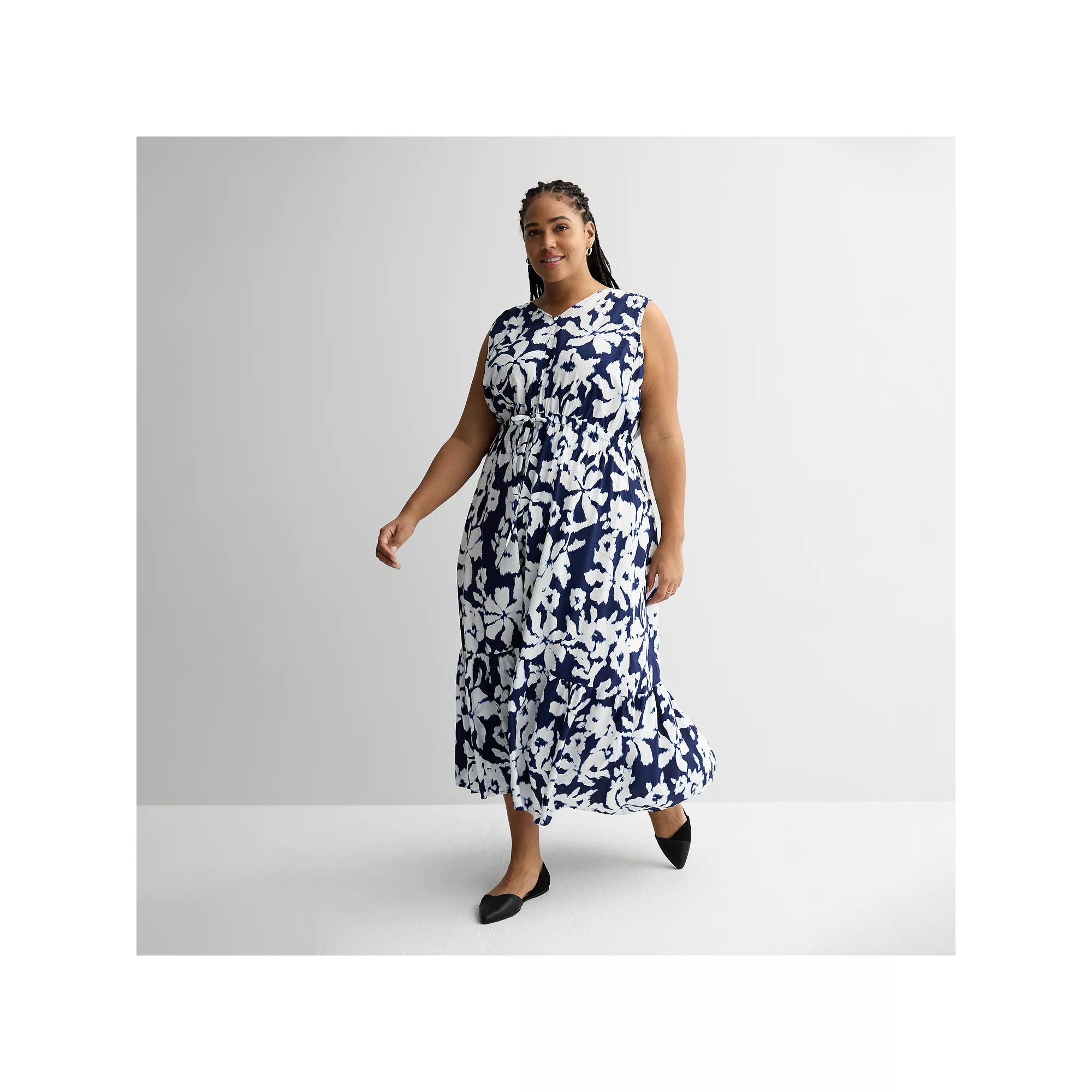 Plus Size Sonoma Goods For Life® Femme Button Bodice Maxi Dress, Women's, Size: 2XL, Blue Abstract Floral Product Image