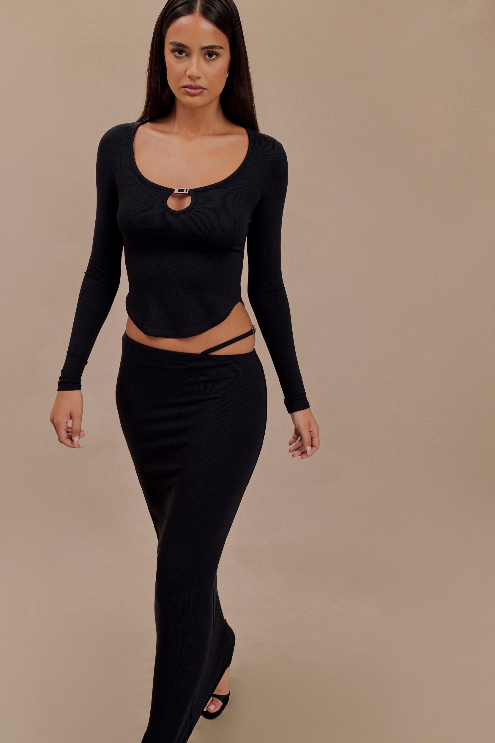 Natalia Modal Buckle Maxi Skirt - Black Product Image