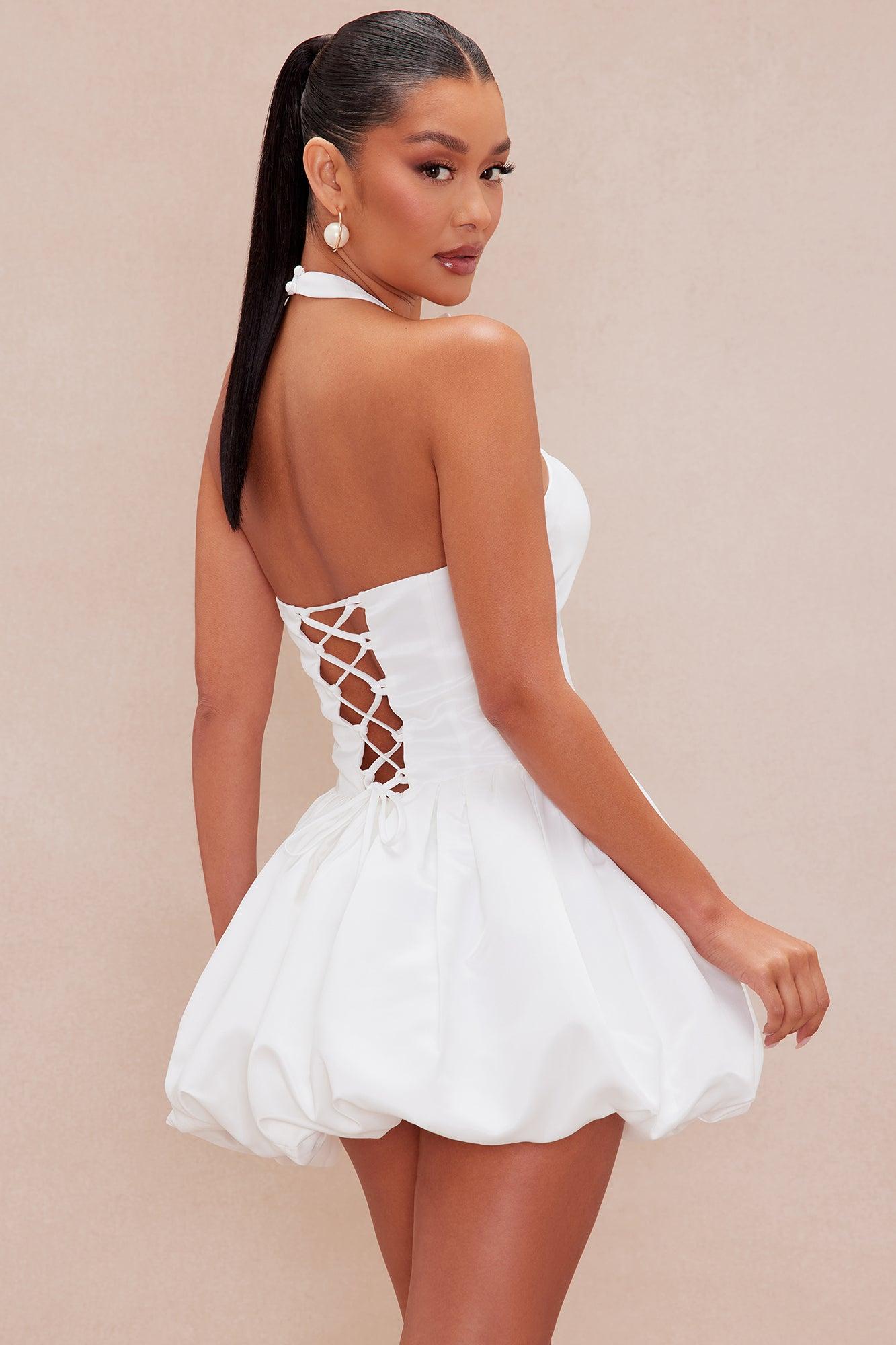 Salina Satin Mini Dress - White Product Image