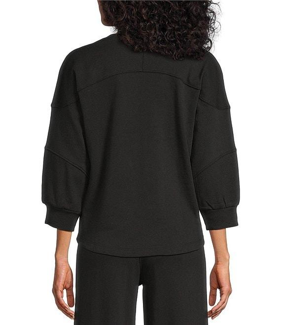 Westbound Knit 3/4 Sleeve V-Neck Stripe Detail Top Product Image