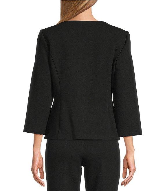 Investments Petite Size Boat Neck Button Front 3/4 Sleeve Pique Jacket Product Image
