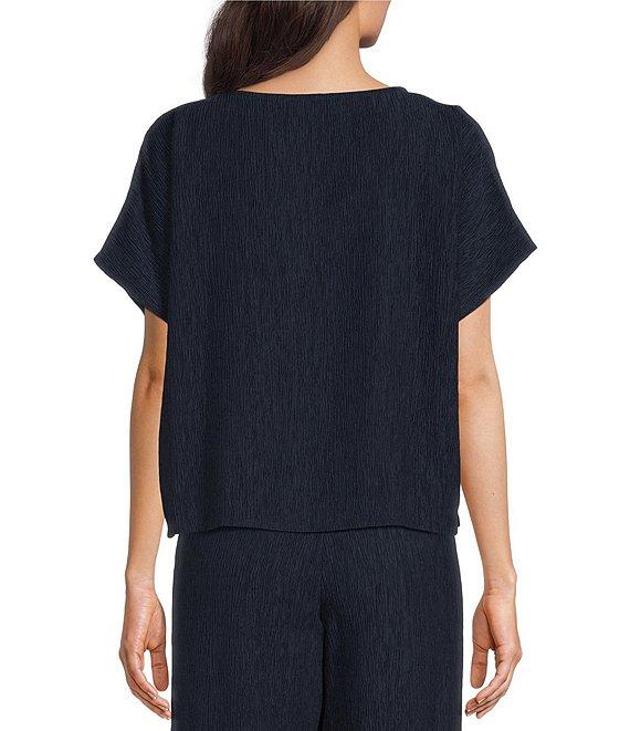 Eileen Fisher Plisse Boat Neck Short Dolman Sleeve Top Product Image