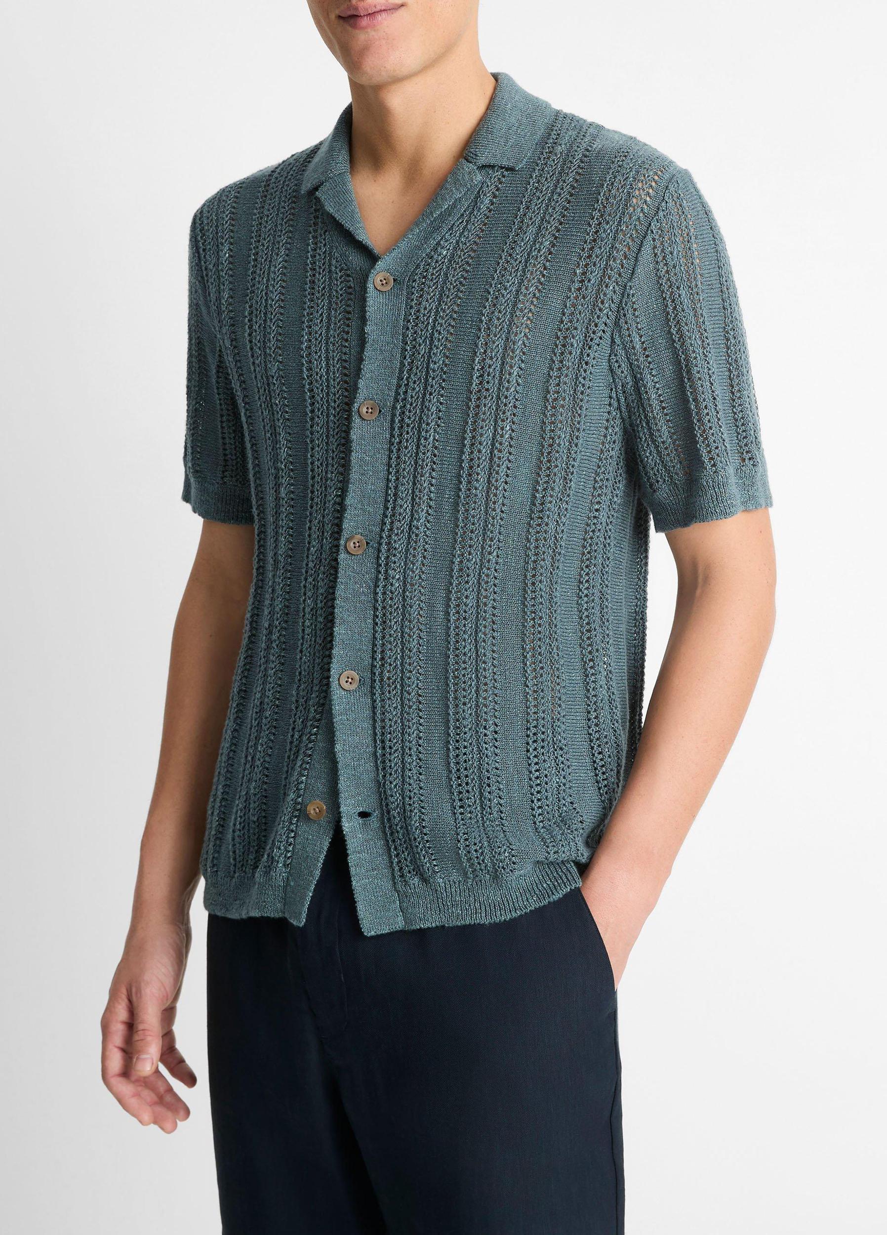 Cotton & Linen-Blend Crochet Cabana Shirt Product Image