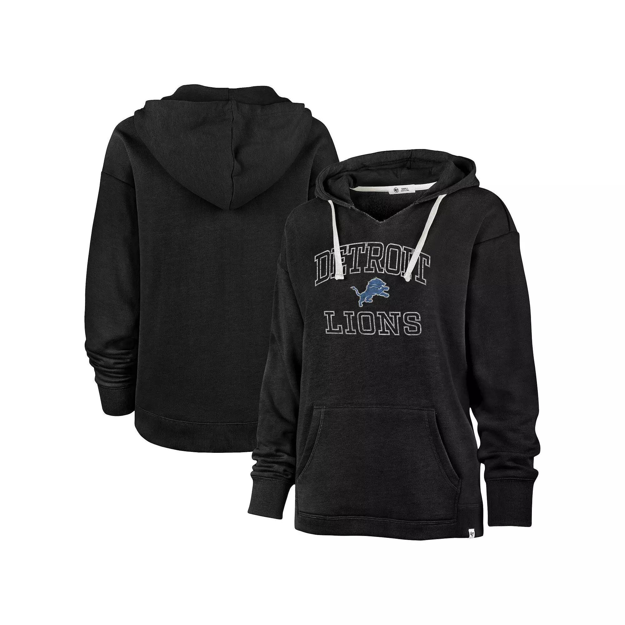 Women's '47  Black Detroit Lions Plus Size Clarity Kennedy Pullover Hoodie, Size: 2XL Product Image
