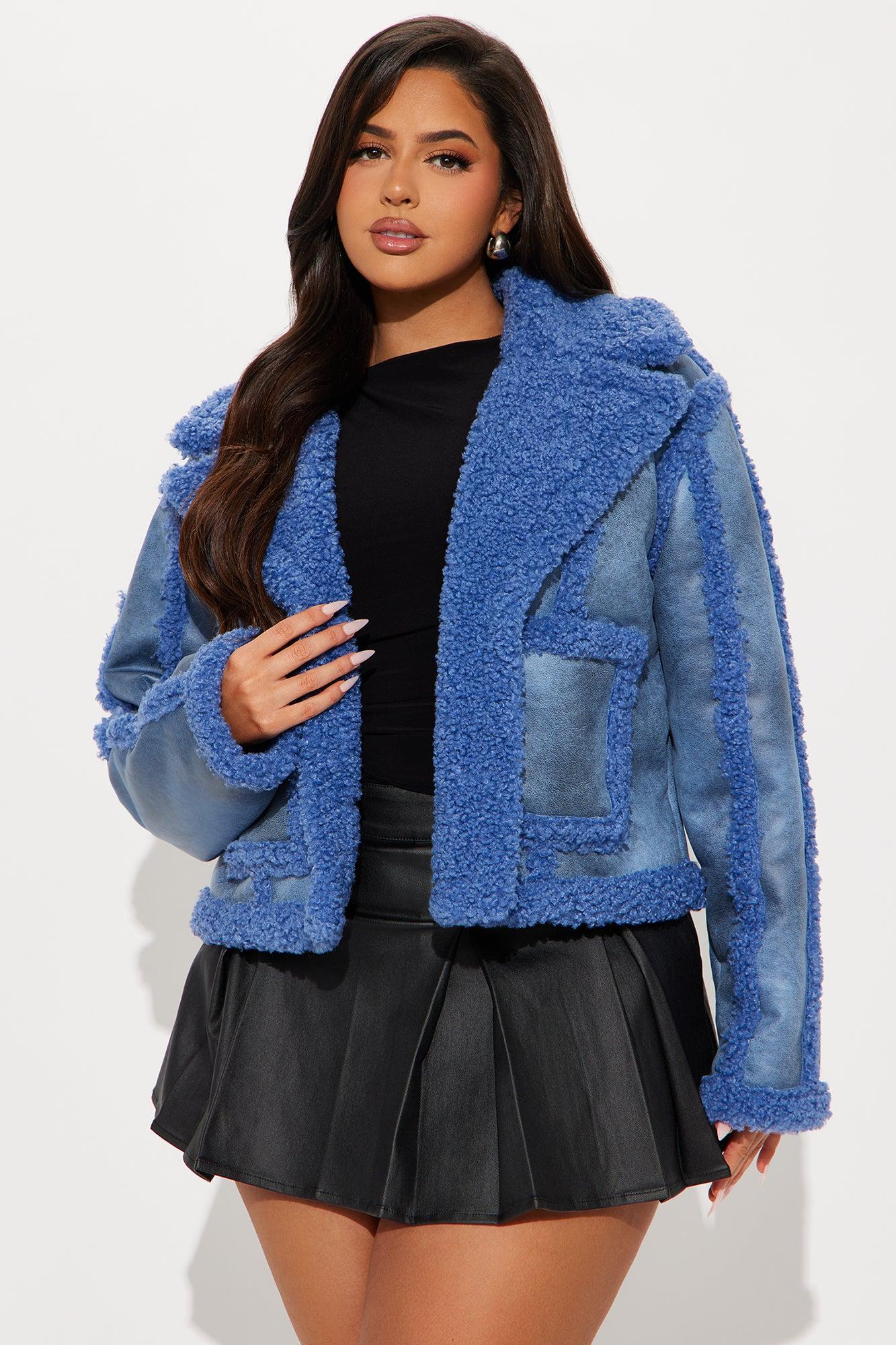 Come My Way Shearling Coat - Blue Product Image