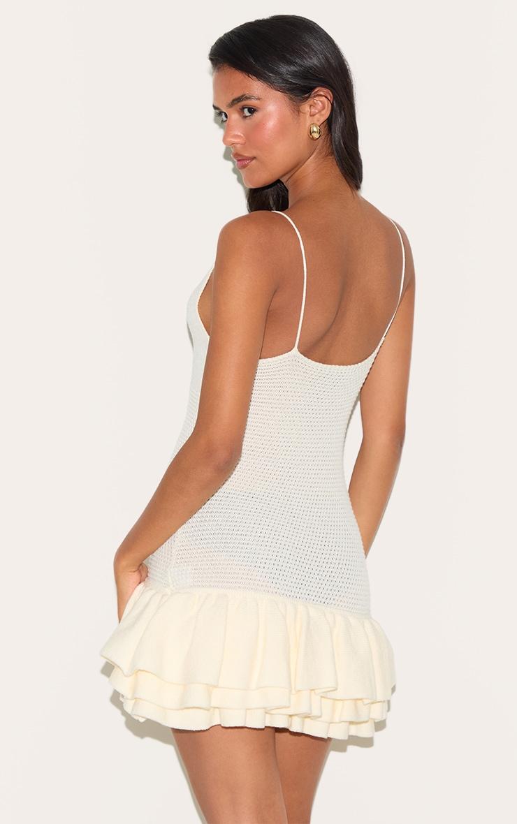 Cream Knitted Frill Hem Strappy Mini Dress Product Image