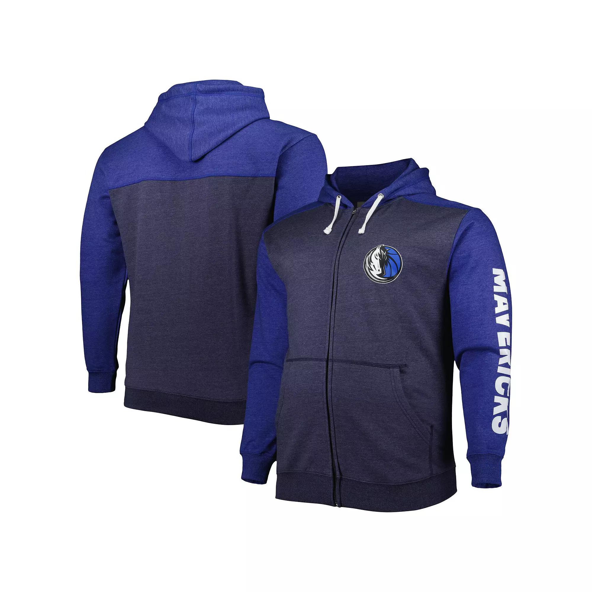 Men's Fanatics Branded Navy/Royal Dallas Mavericks Big & Tall Down and Distance Full-Zip Hoodie,  Product Image