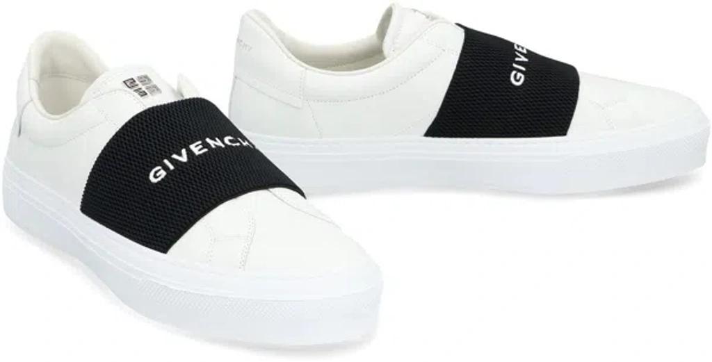 GIVENCHY Logo-embroidered Slip-on Leather Sneakers In White Black Product Image