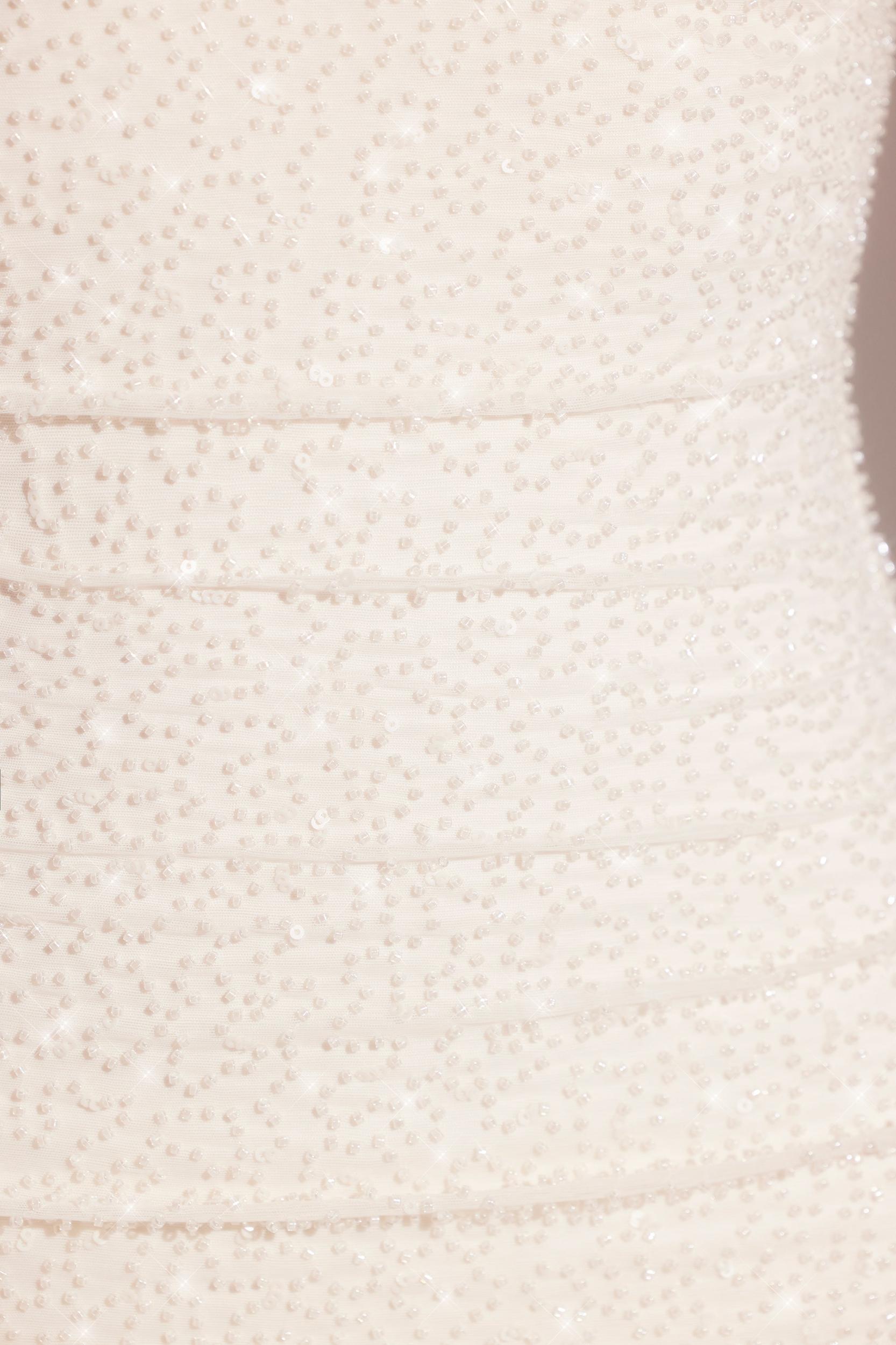 Long Sleeve Embellished Cowl Neck Mini Dress in White Product Image