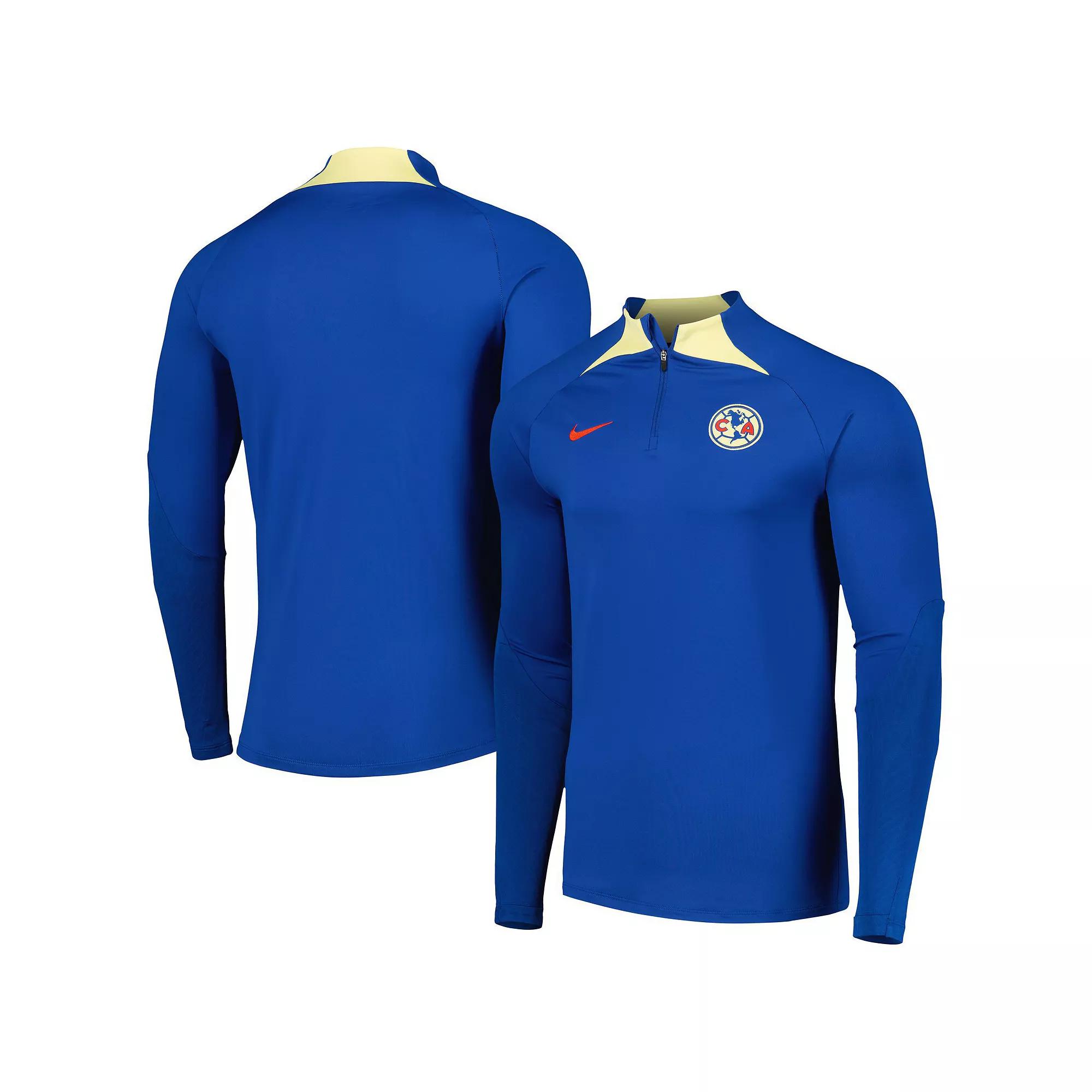 Men's Nike Blue Club America Strike Drill Performance Raglan Quarter-Zip Long Sleeve Top,  Product Image