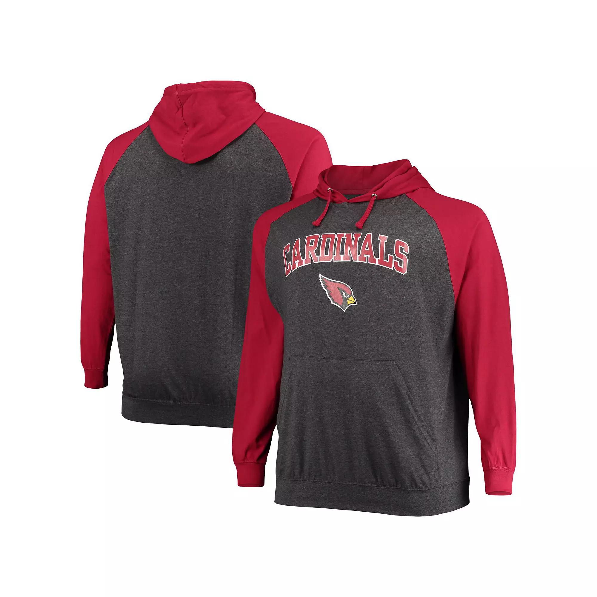 Men's Fanatics Branded Cardinal/Heathered Charcoal Arizona Cardinals Big & Tall Lightweight Raglan Pullover Hoodie, Size: 3XB Product Image