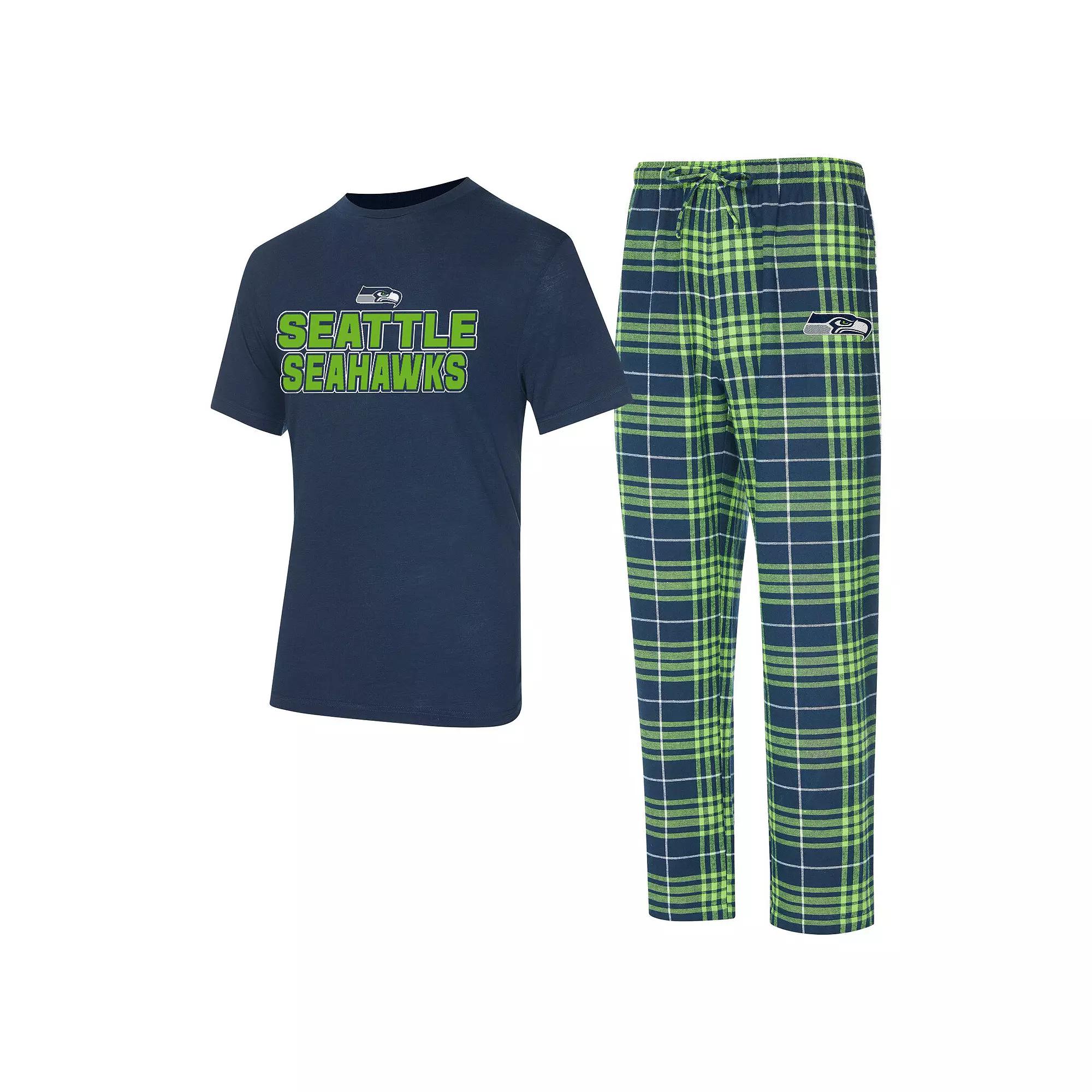 Men's Concepts Sport  College Navy/ Seattle Seahawks Vector T-Shirt & Flannel Pants Sleep Set, Size: XL, Team Product Image