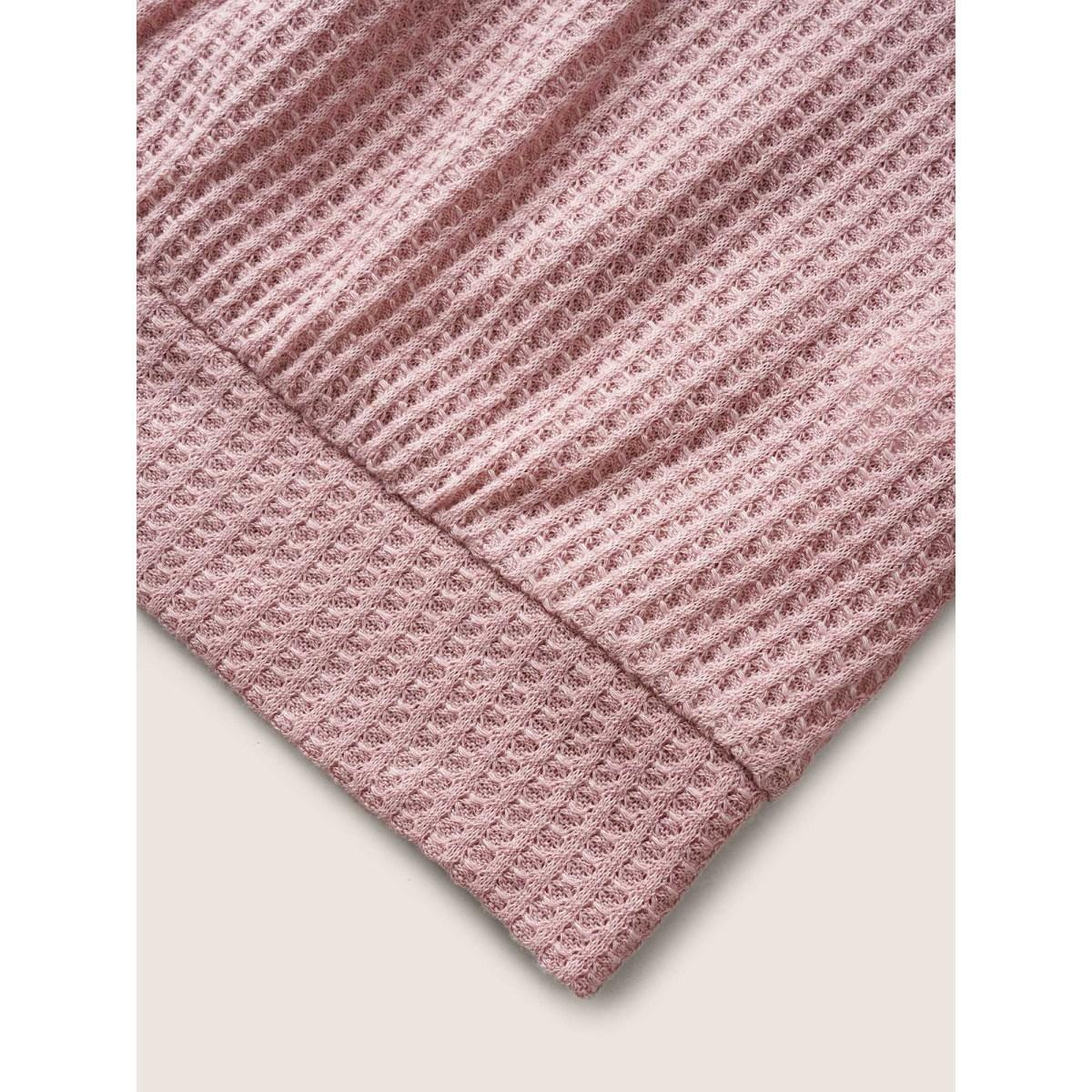 Plus Size Plain Waffle Knit V Neck T-shirt Rouge Women Casual Non V-neck Everyday T-shirts BloomChic 14-16/1X Product Image