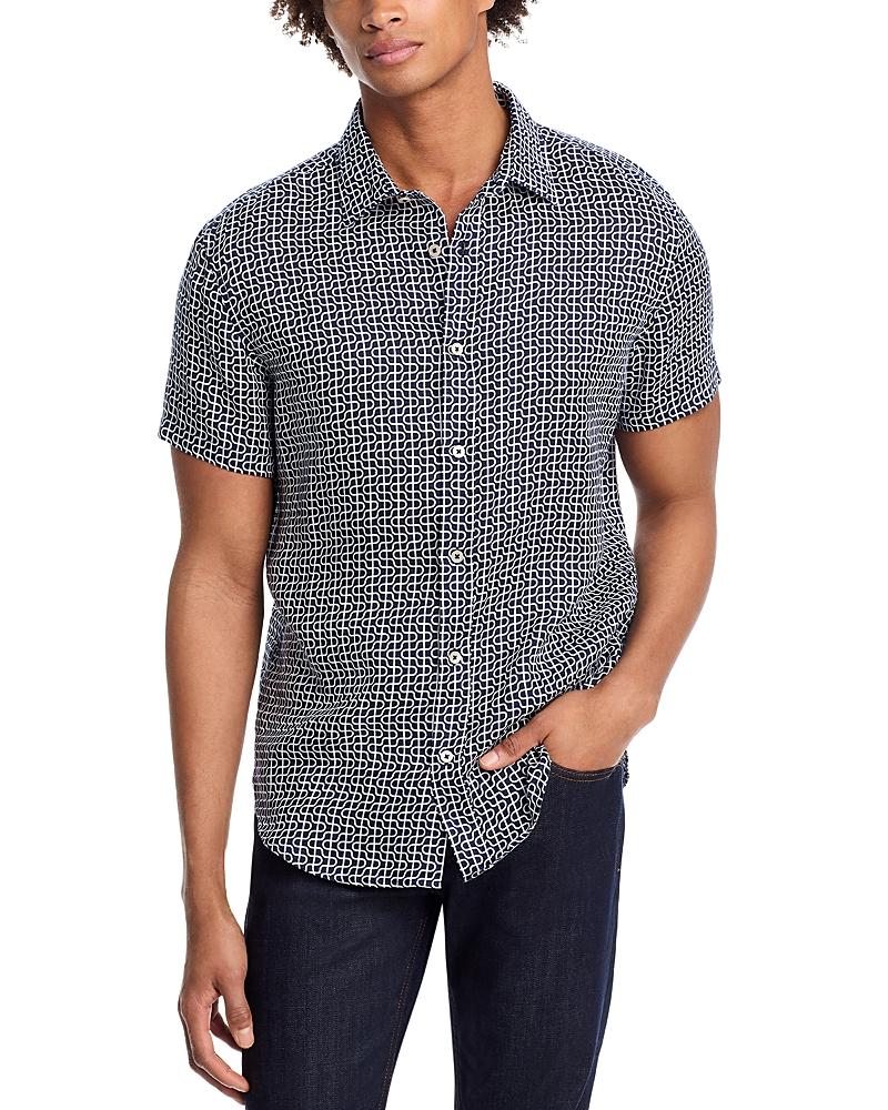 The Mens Store at Bloomingdales Geometric Pattern Short Sleeve Linen Shirt Product Image