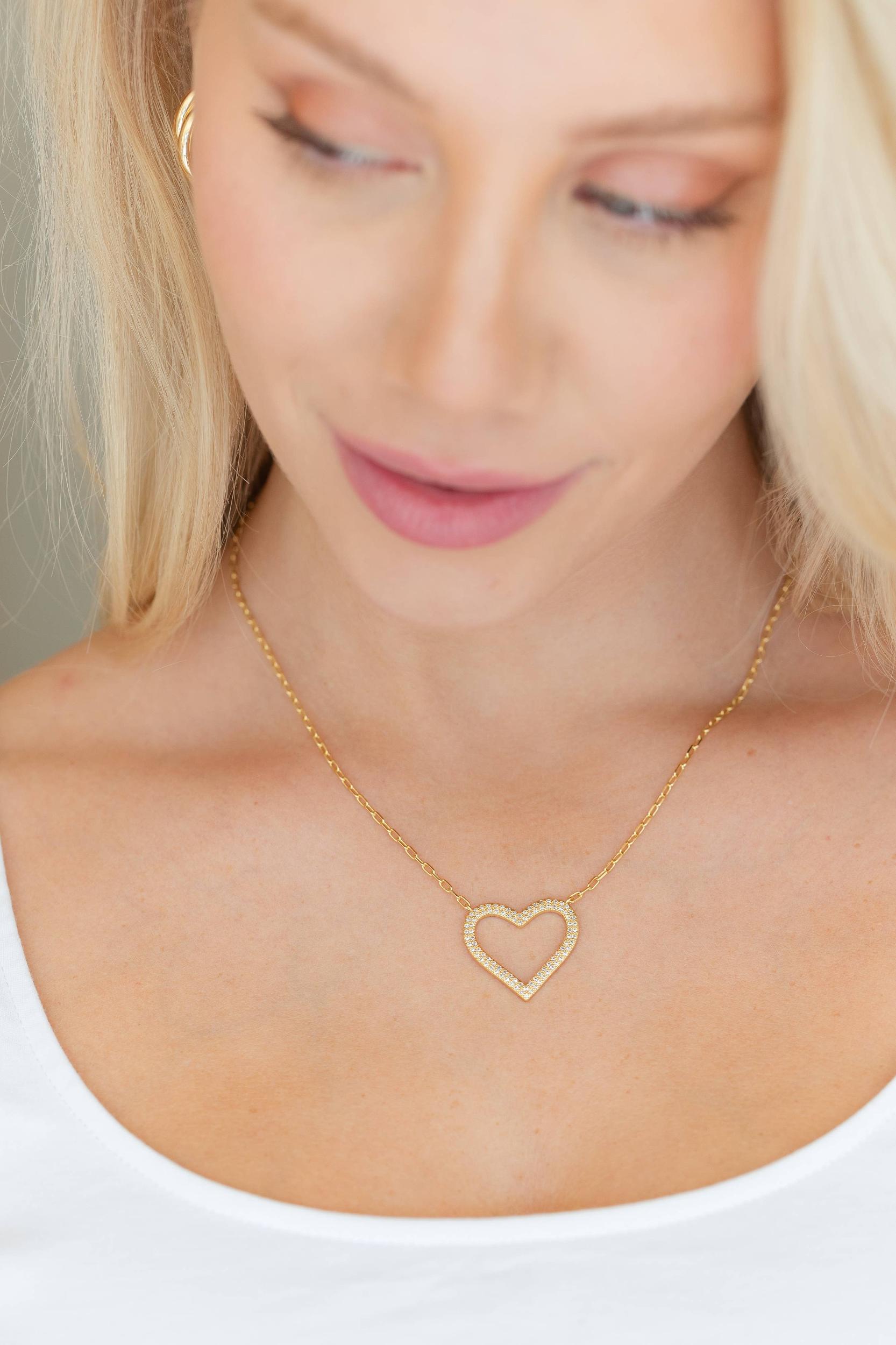 Pave Heart Statement Pendant Necklace Product Image