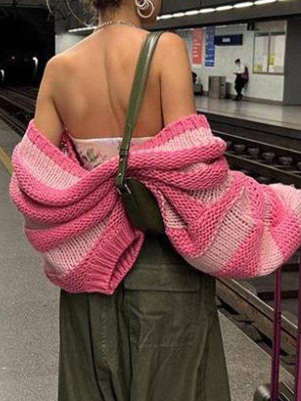 Crew Neck Pullover Striped Knit Sweater Product Image