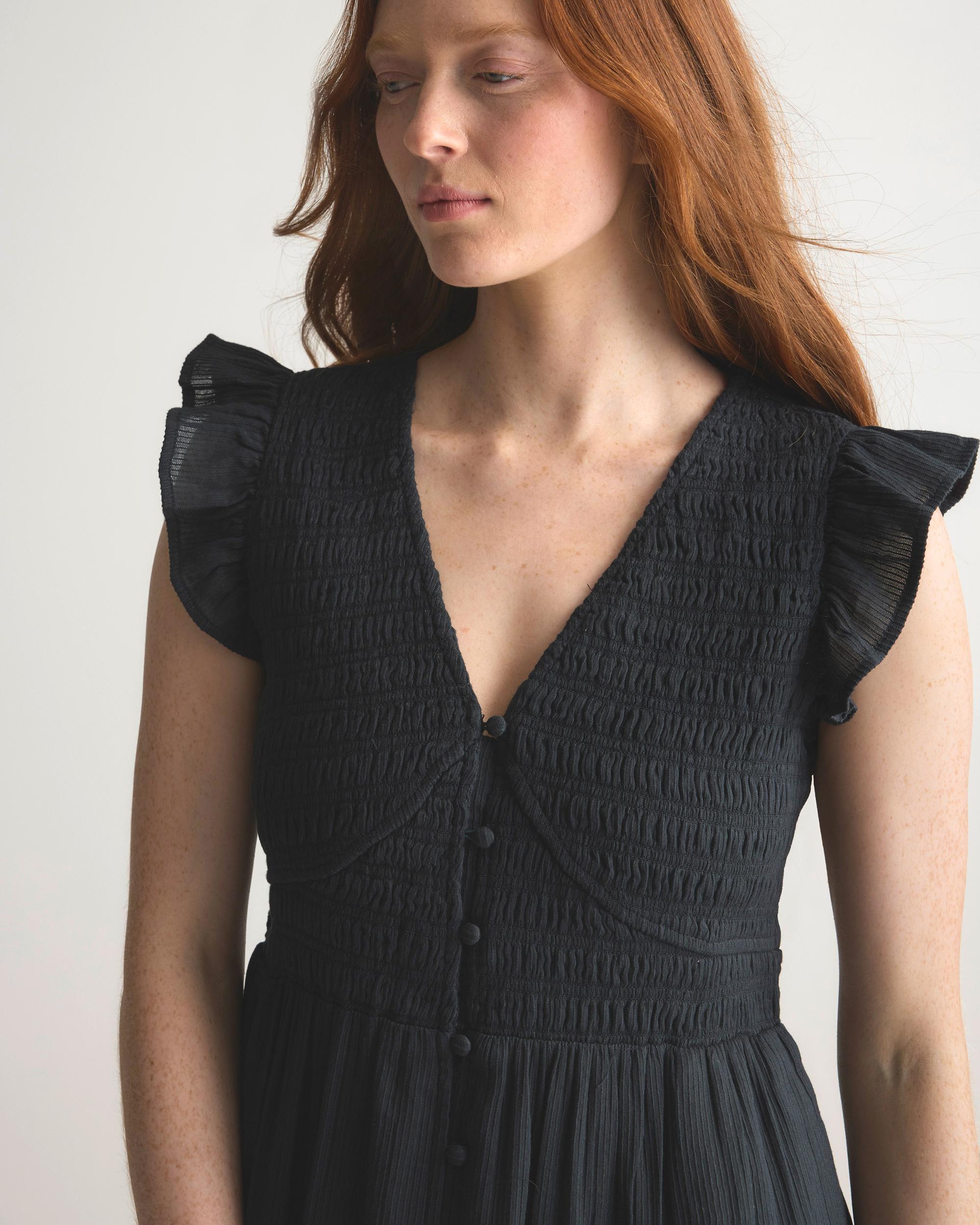 Quince | Women's Organic Textured Cotton Smocked V-Neck Midi Dress Organic Cotton Product Image