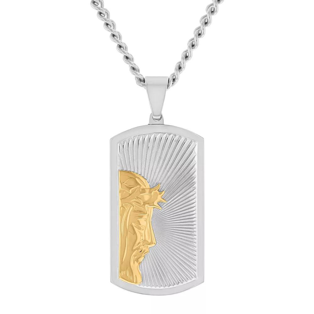 Men's Jewelry Nation Stainless Steel Religious Dog Tag Pendant Necklace, Size: 24", Gold Silver Two Tone Product Image