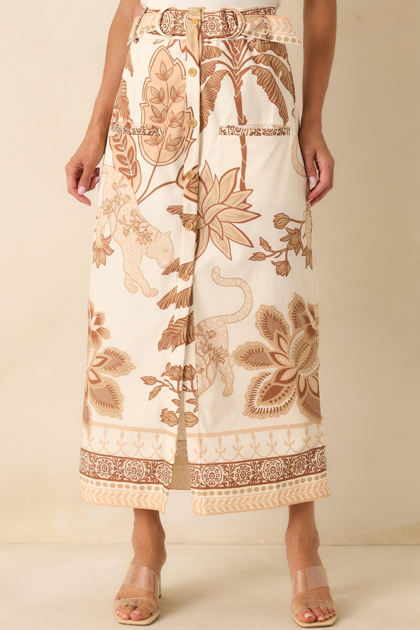 Aylaya Beige Multi Print Cotton Cairo Maxi Skirt Product Image