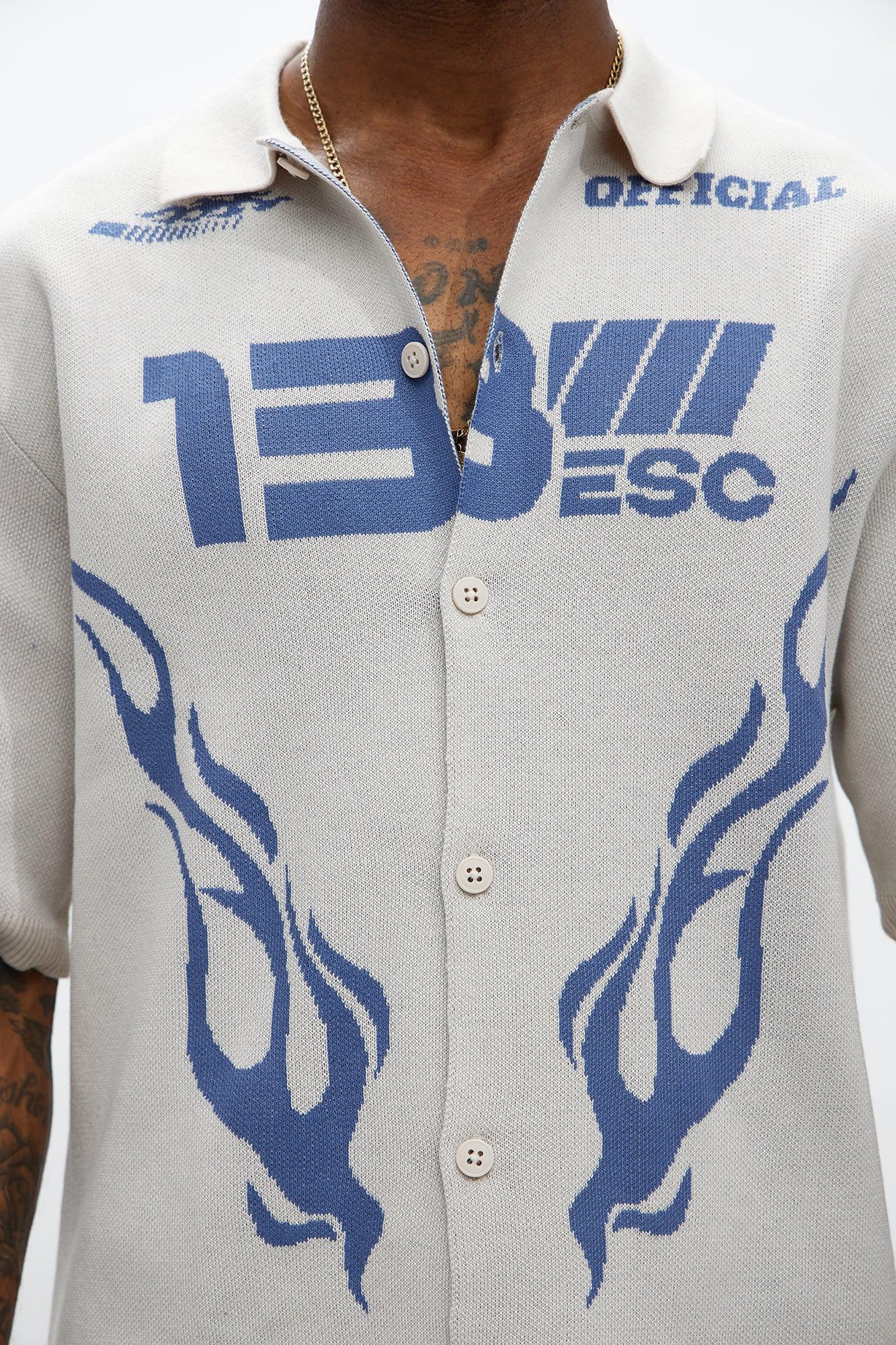 Regular Fit 13 Button Up Sweater Shirt - Cream/combo Male Product Image