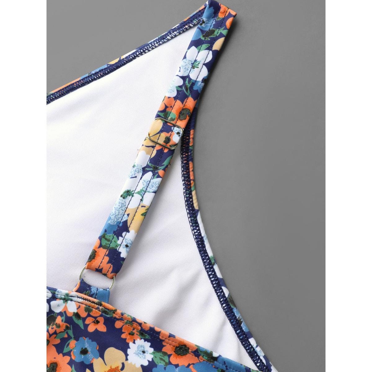 Plus Size Floral Ruffled Flared Swim Dress Women's Swimwear Multicolor Beach Bodycon Overlap Collar High stretch Curve Swim Dresses BloomChic 30/6X Product Image