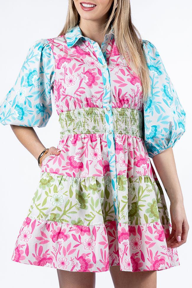 Fresh Blooms Multi Colorblock Floral Mini Dress FINAL SALE Product Image