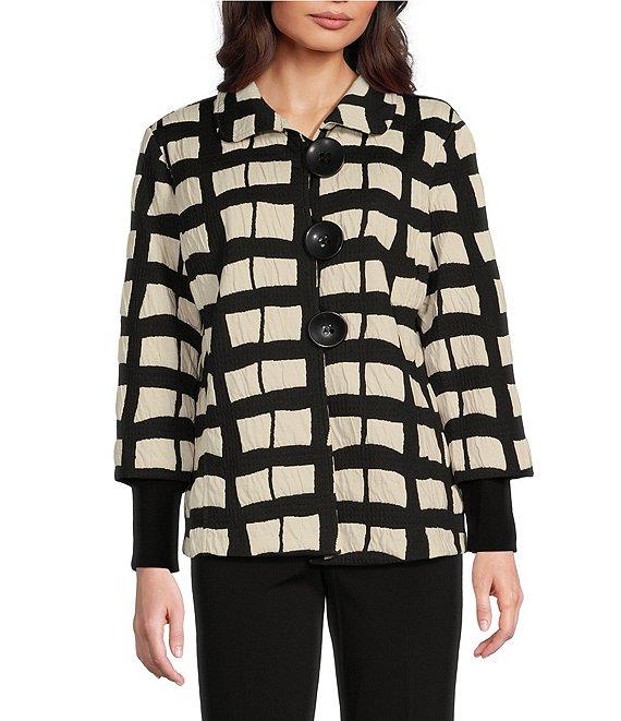 Ali Miles Knit Jacquard Collared Long Sleeve Jacket Product Image