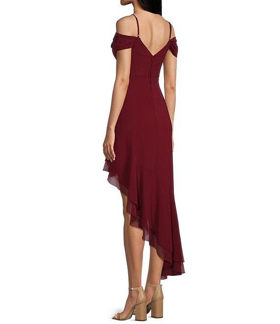 City Vibe Off The Shoulder Drape Chiffon Ruffle Hi-Lo Dress Product Image